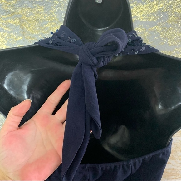 Orna Farho Dark Navy Blue Sequinned Halter Dress - Picture 8 of 13